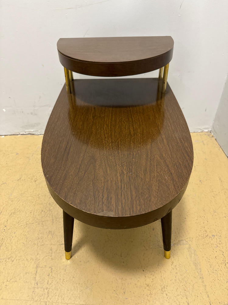 Pair of Dark Wooden MCM Side Tables - Gold Accents - Home Furniture & Accents - Good