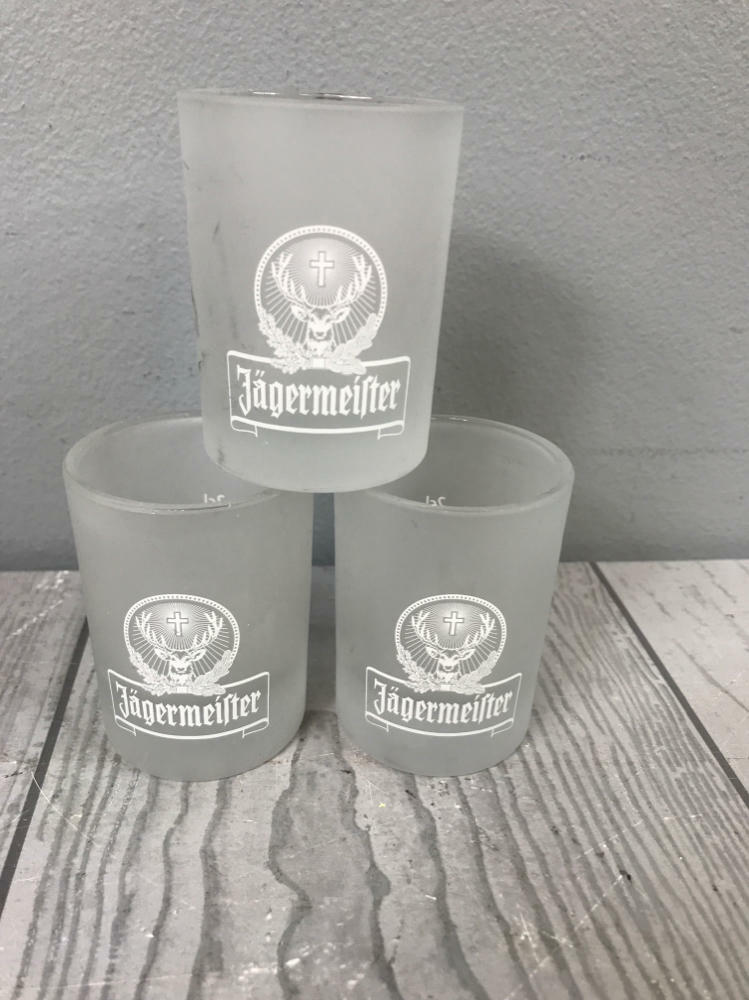 Set of 3 Jaegermeister Frosted Shot Glasses - Heavy Duty Bar Shot Glasses - Good
