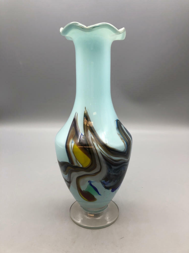 light blue vase ruffle trim