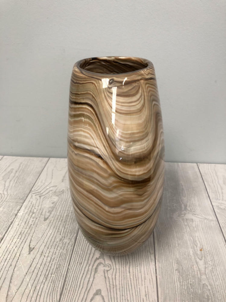 Zorza Mocha Swirl Vase Made in Poland Illusion of Sand Flecks of Gold Glitter