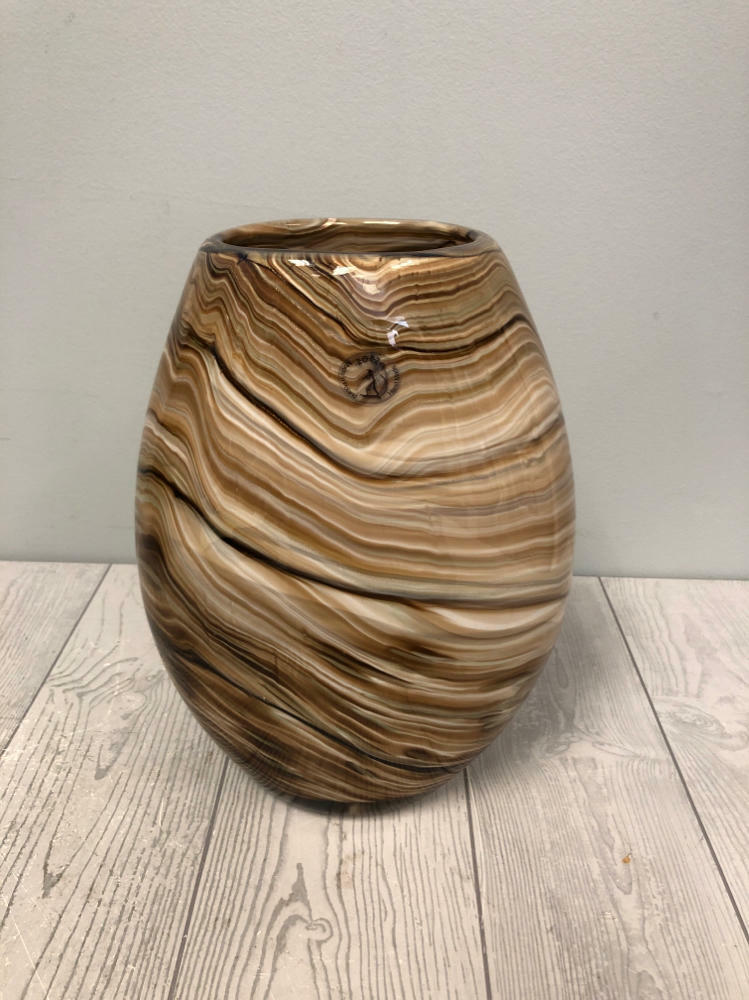 Zorza Mocha Swirl Vase Made in Poland Illusion of Sand Flecks of Gold Glitter