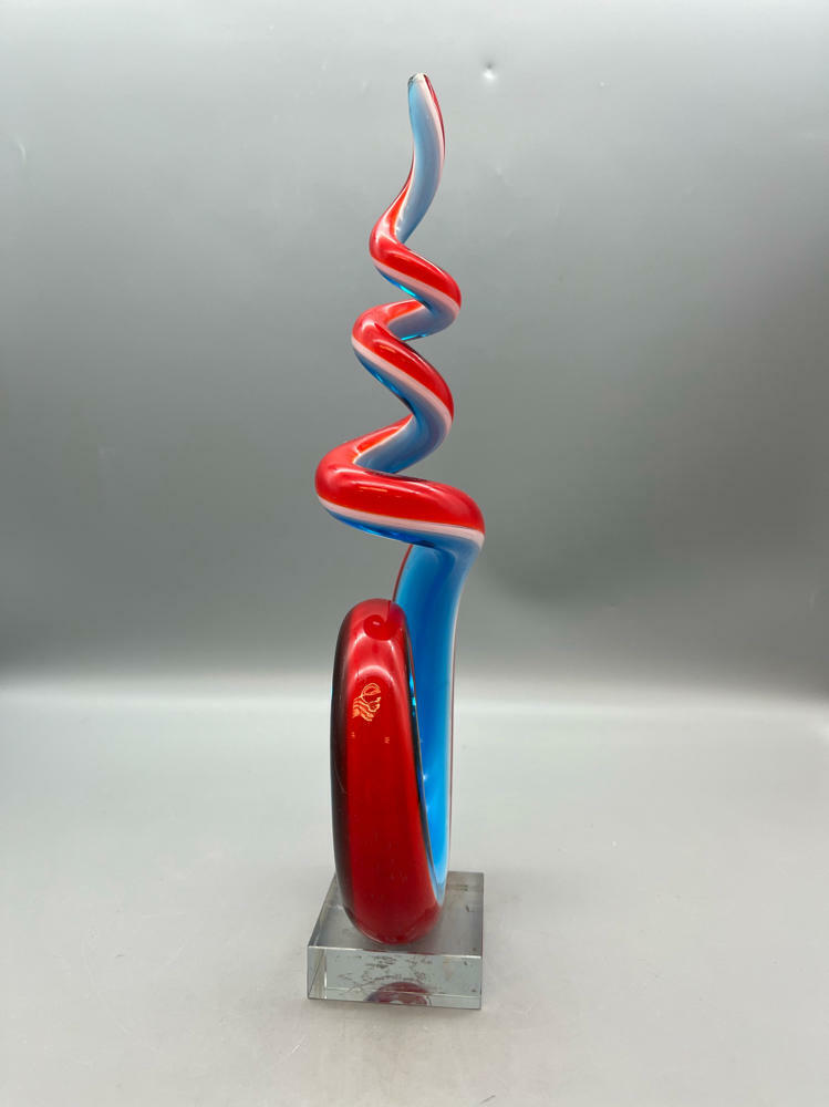 Murano Glass “Swirl” Sculpture Italy c. 1970 Murano Glass sculpture Block Base - Very Good