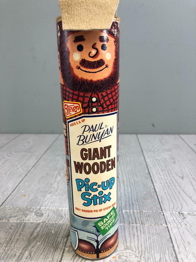Vintage STEVEN 1978 Paul Bunyan Wooden Pic-Up Stix with Holder - No Lid Included - Good