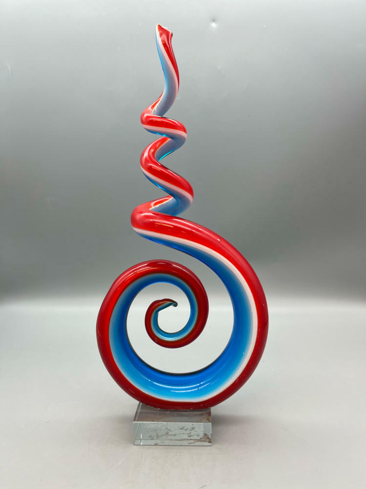 Murano Glass “Swirl” Sculpture Italy c. 1970 Murano Glass sculpture Block Base - Very Good