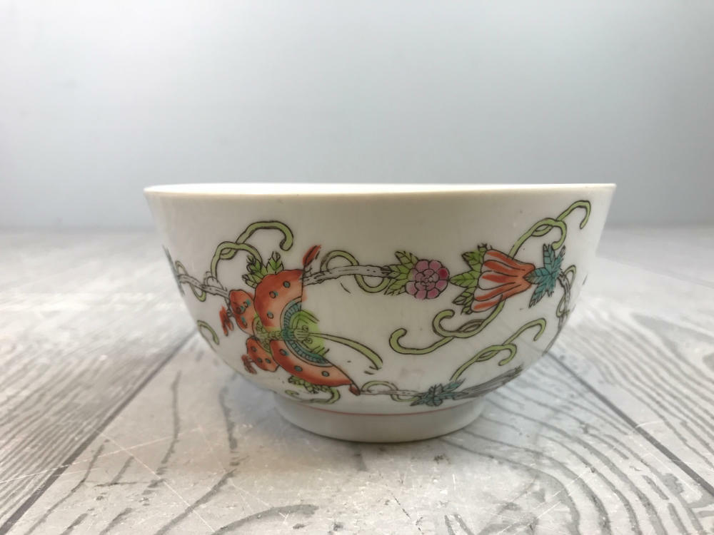 Set/3 Vintage Chinese Porcelain Rice Bowls Hand Painted Butterfly Squash Blossom - Good