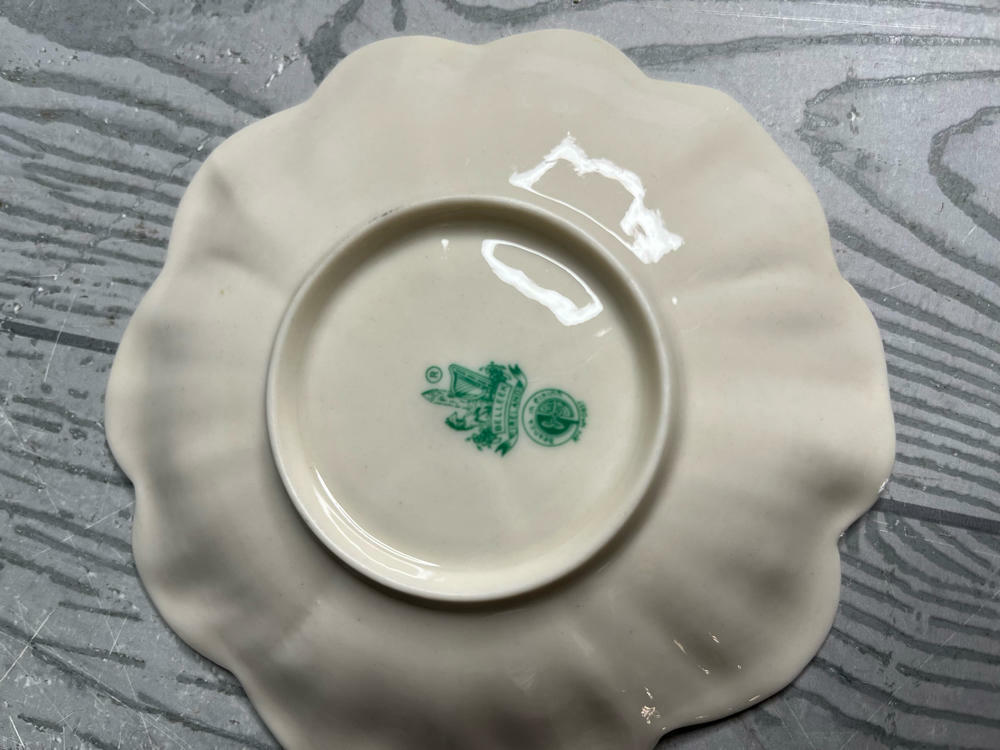 Vintage Belleek Ireland Saucer Green Mark Bone China Leaf Design Iridescent - Good
