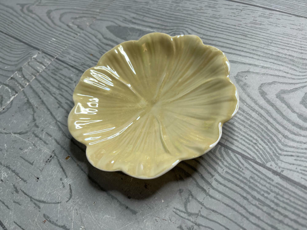 Vintage Belleek Ireland Saucer Green Mark Bone China Leaf Design Iridescent - Good