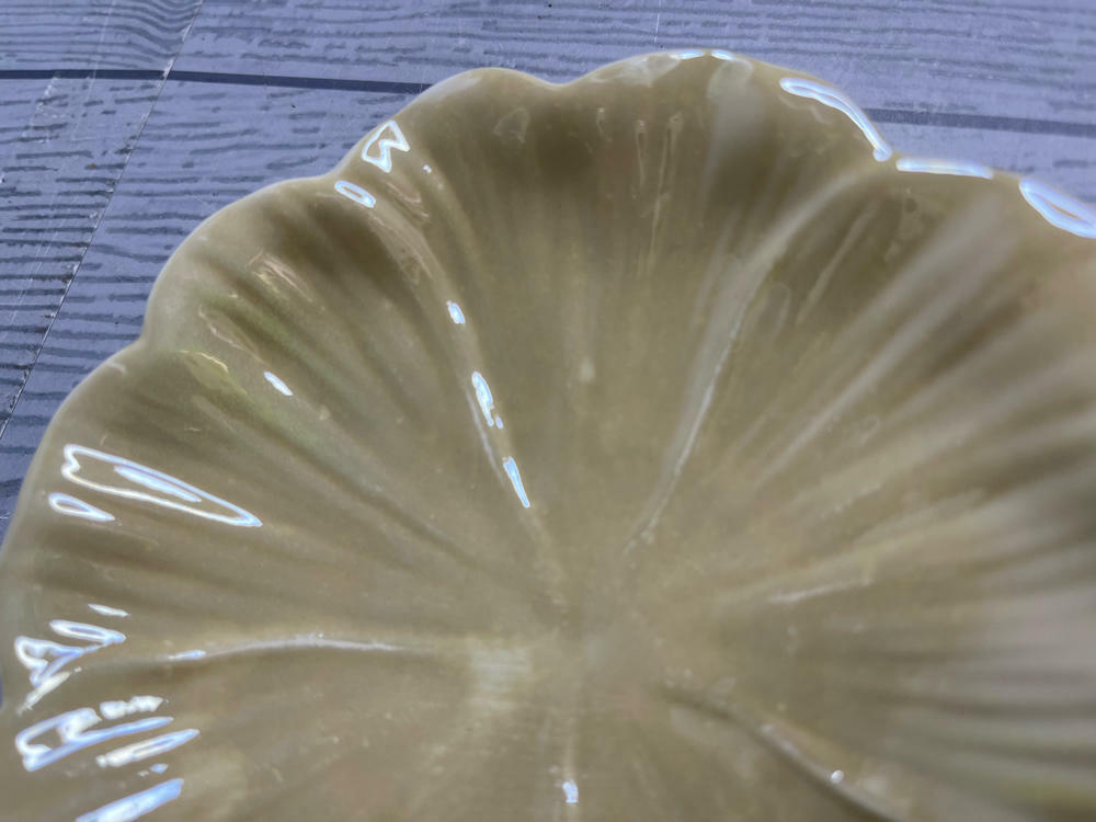 Vintage Belleek Ireland Saucer Green Mark Bone China Leaf Design Iridescent - Good
