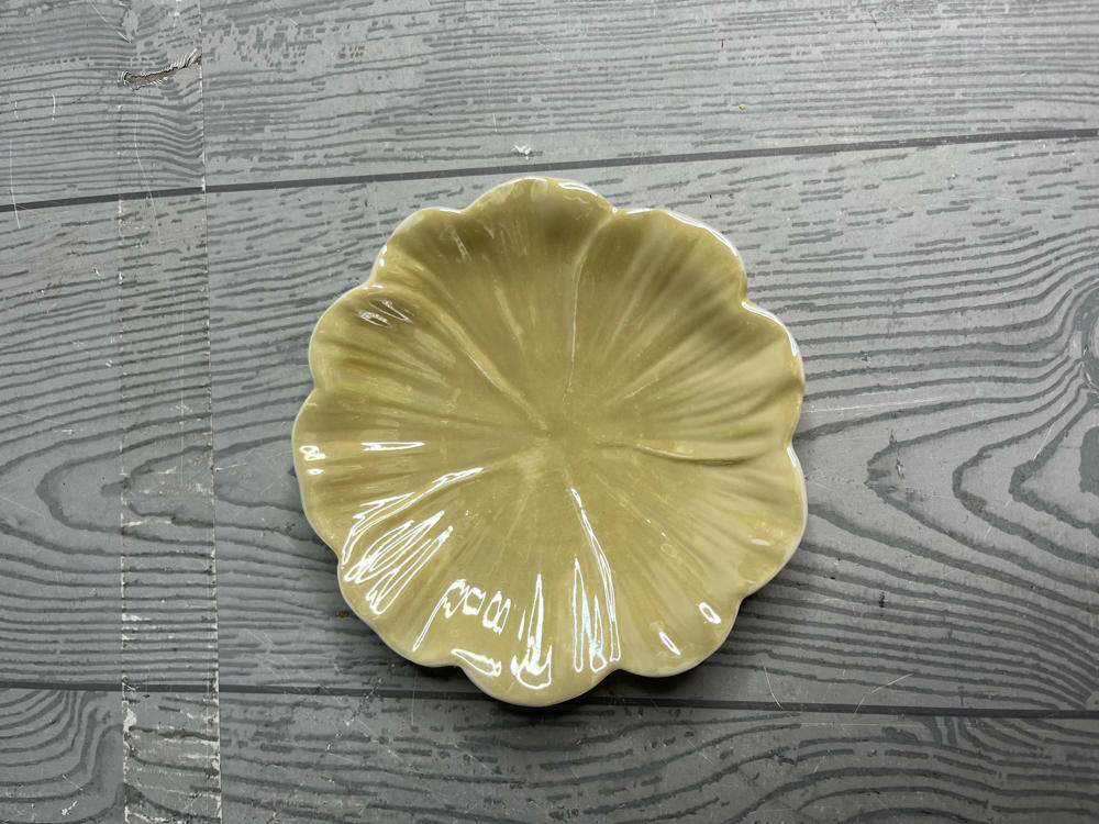 Vintage Belleek Ireland Saucer Green Mark Bone China Leaf Design Iridescent - Good