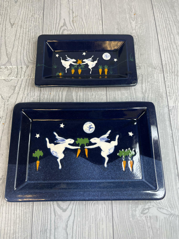 RARE!!! Legend of the Rabbit Moon Karen Howell 2  Piece Platter & Tray Set - Good