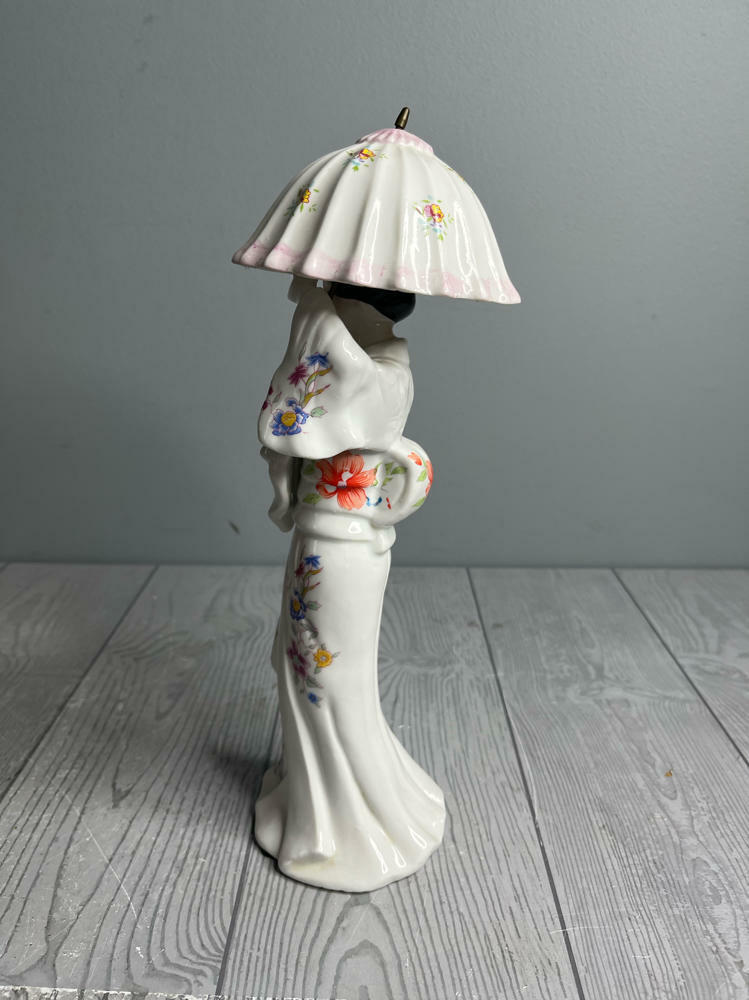 Vintage Geisha Porcelain Figurine Holding Parasol Hand-painted Asian Collectible - Good