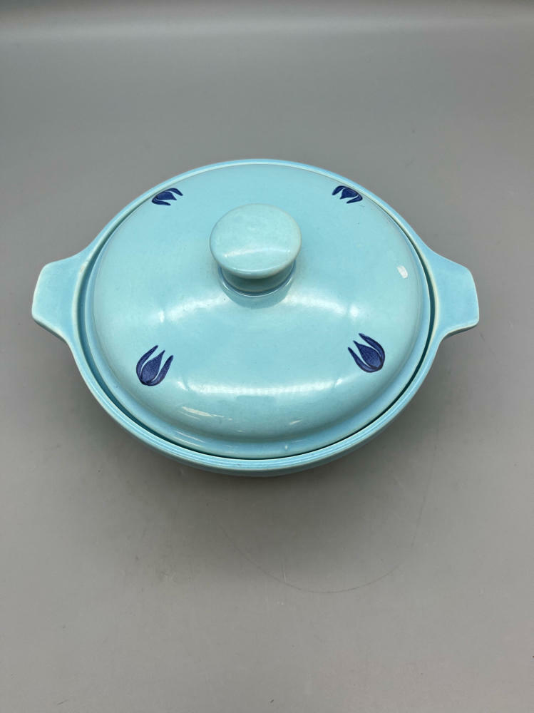 Vintage Cronin China Company "Blue Tulip" Bakeware Oven Casserole With Lid - Good