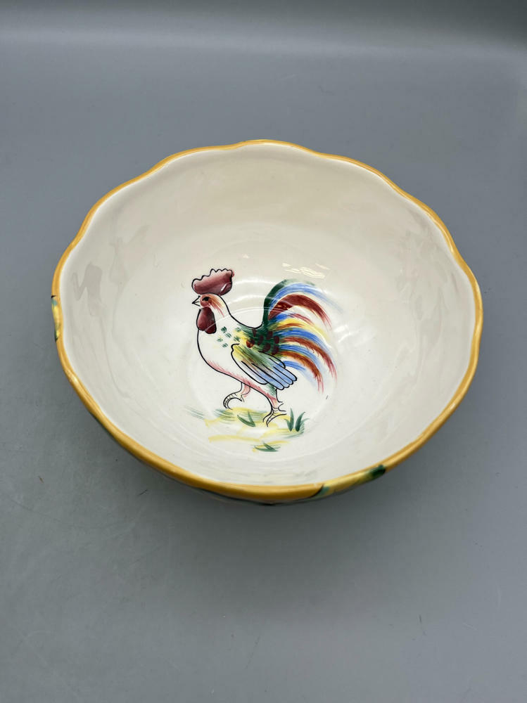 Fitz and Floyd Ricamo Portofino Hand Painted Rooster Motif Bowl - Good