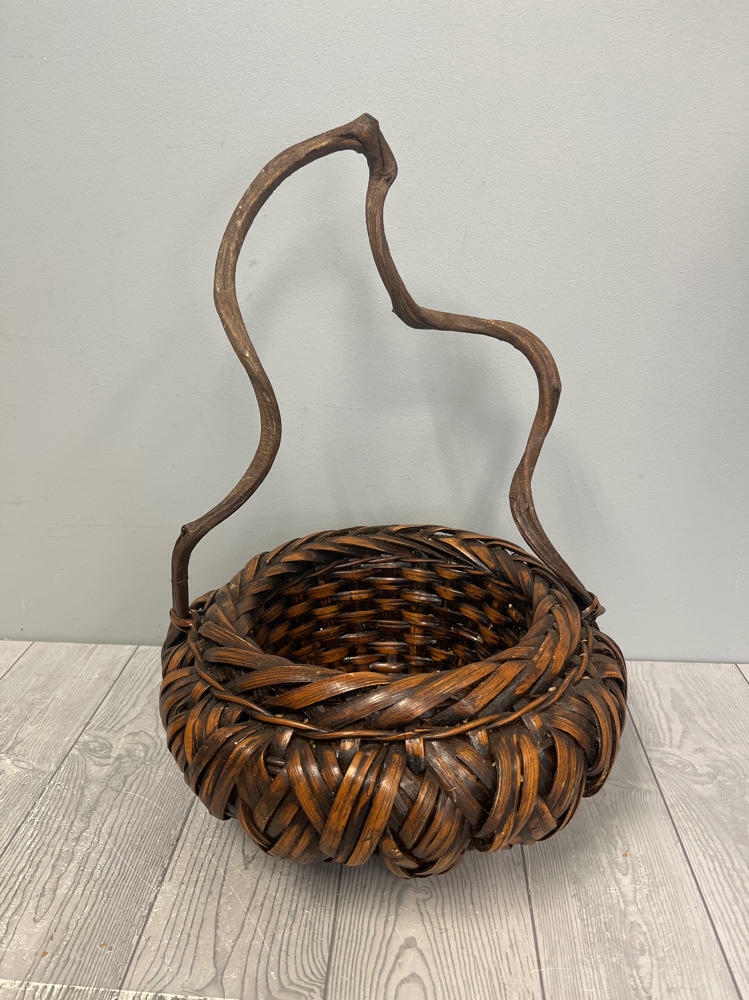 Large Hand-Carved Organic Shape Basket with Handle Tree Branch Sculptural Basket - Good