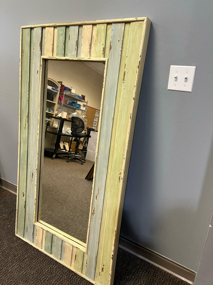 Full-Length Mirror Distressed Multi-colored Wooden Frame Blue and Green Pastels - Good