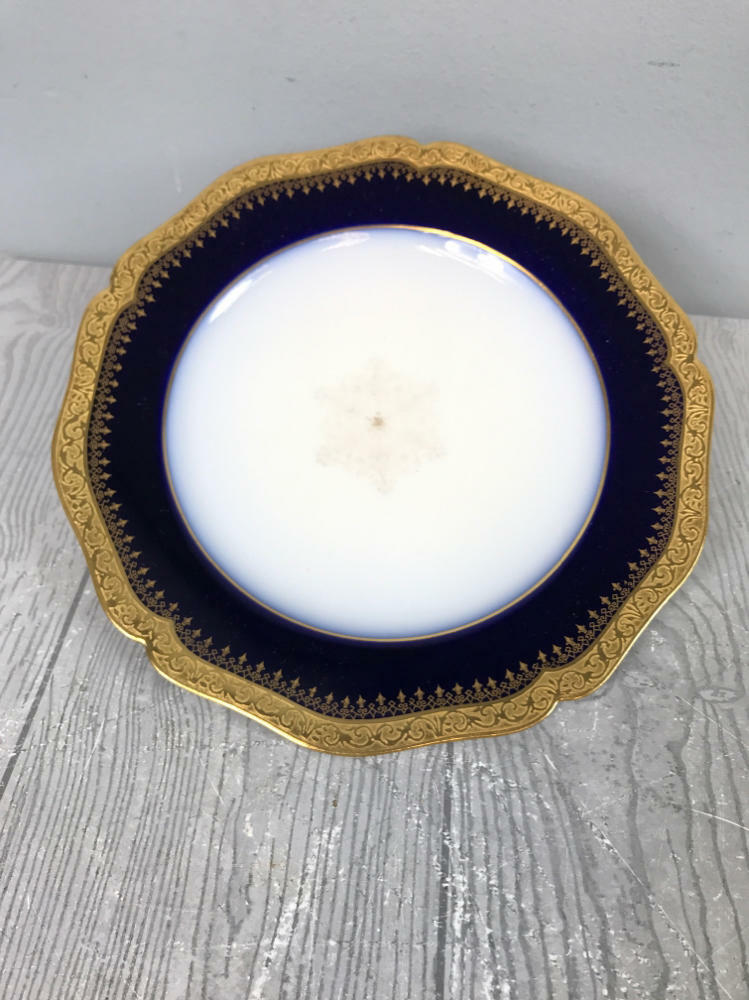 Set of 5 Guerin Limoges Cobalt & Gold Snowflake Center - Gold Rim Plates - Good