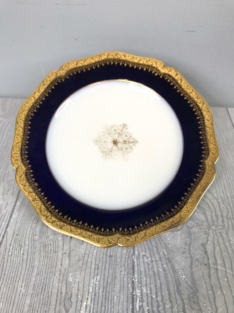 Set of 5 Guerin Limoges Cobalt & Gold Snowflake Center - Gold Rim Plates - Good