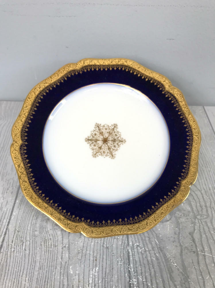 Set of 5 Guerin Limoges Cobalt & Gold Snowflake Center - Gold Rim Plates - Good