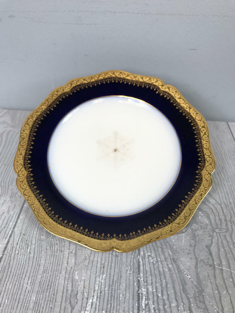 Set of 5 Guerin Limoges Cobalt & Gold Snowflake Center - Gold Rim Plates - Good