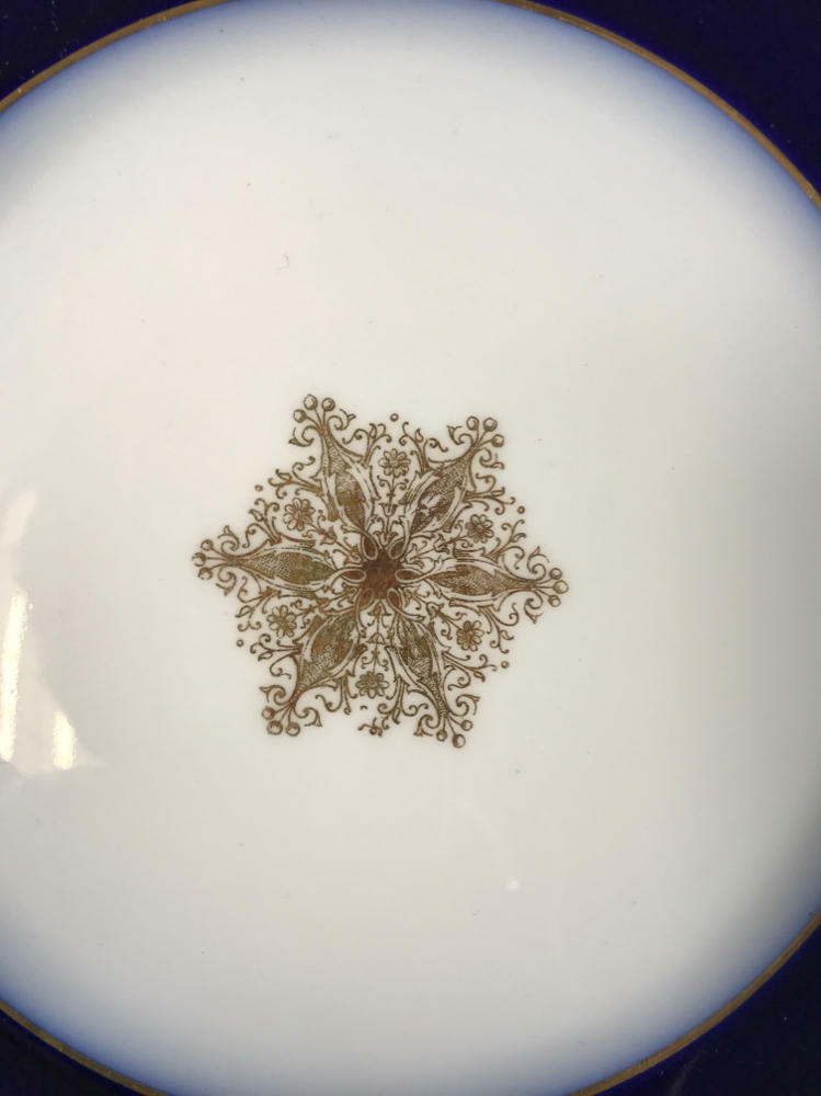 Set of 5 Guerin Limoges Cobalt & Gold Snowflake Center - Gold Rim Plates - Good