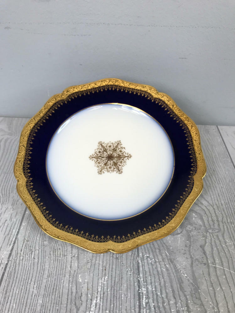 Set of 5 Guerin Limoges Cobalt & Gold Snowflake Center - Gold Rim Plates - Good