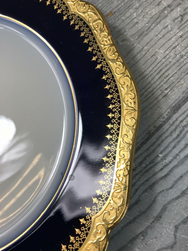 Set of 5 Guerin Limoges Cobalt & Gold Snowflake Center - Gold Rim Plates - Good