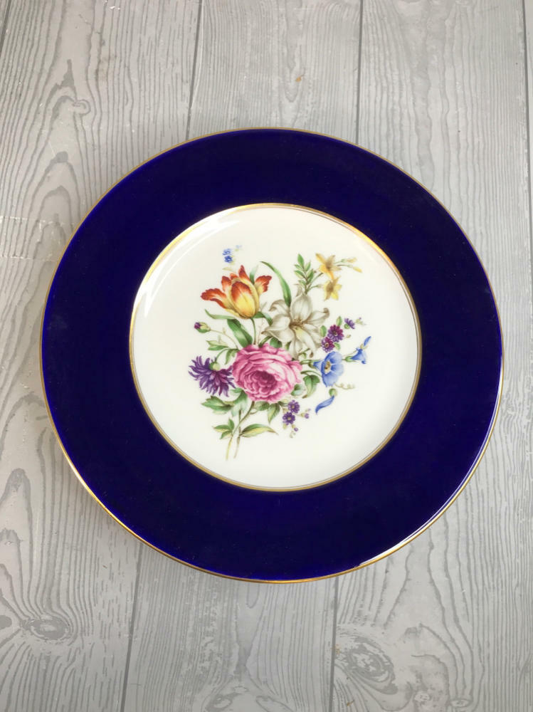 Royal Worcester "Miranda" Dinner Floral Print Plates - Set of 6 - Gold Rim - Very Good
