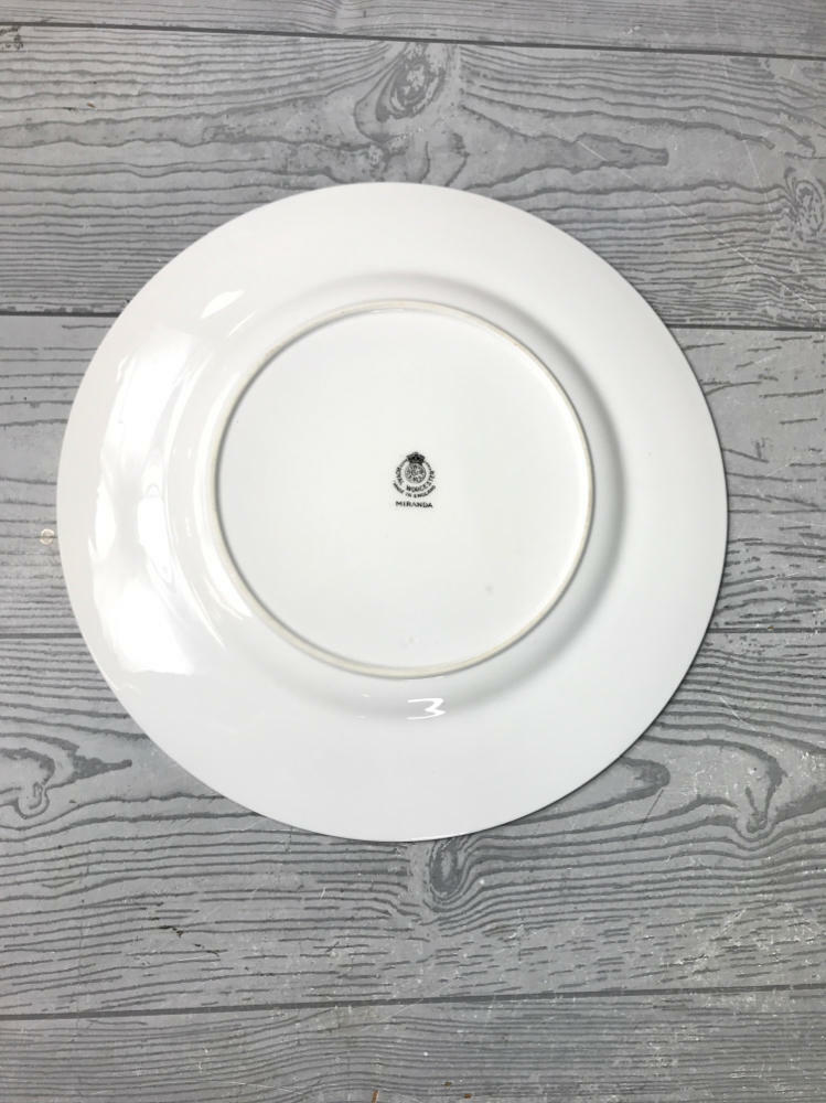 Royal Worcester "Miranda" Dinner Floral Print Plates - Set of 6 - Gold Rim - Very Good