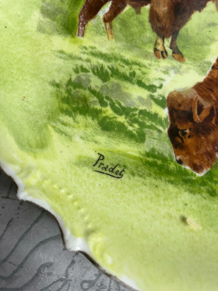 Vintage Coronet Limoges Bison Landscape Plate Hand-Painted Stamped Pradet France - Good