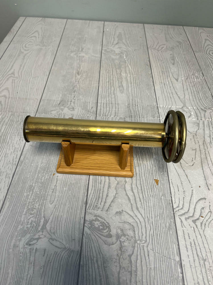 Vintage Kaleidoscope with Brass Body 2 Wheels Stained & Textured Glass on Stand - Good
