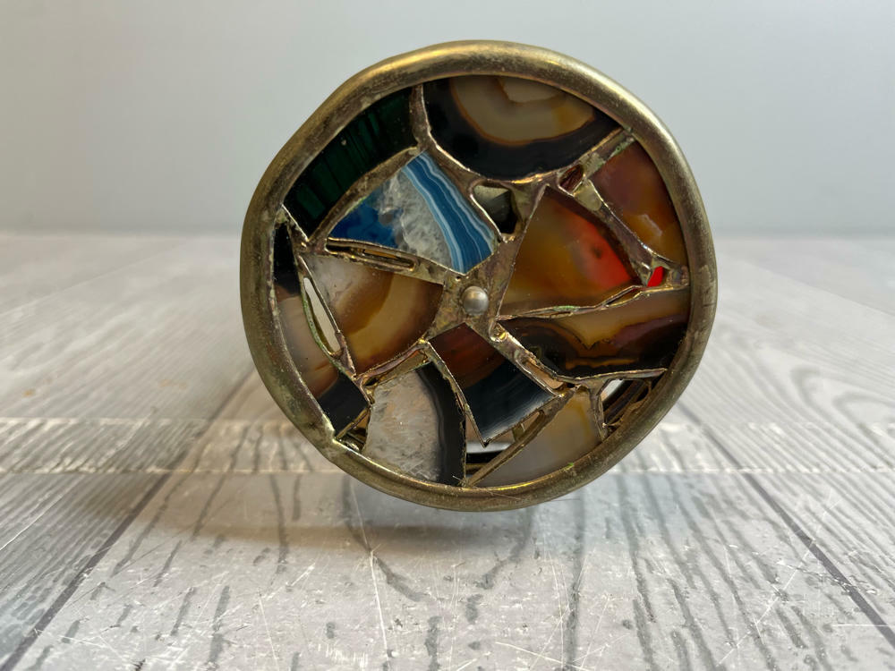 Vintage Kaleidoscope with Brass Body 2 Wheels Stained & Textured Glass on Stand - Good