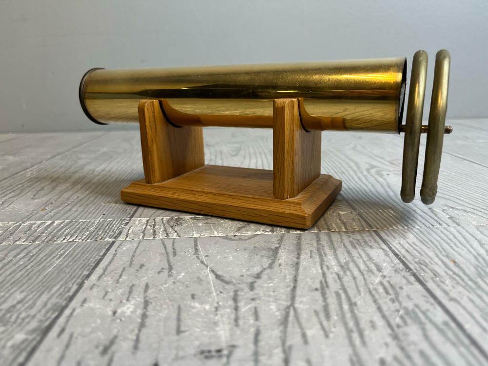 Vintage Kaleidoscope with Brass Body 2 Wheels Stained & Textured Glass on Stand - Good