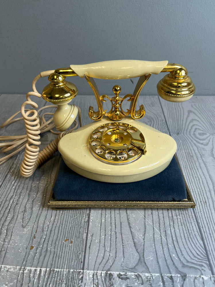 French Style Petite Cutie Rotary Dial Phone Cream & Gold Radio Shack Japan Decor - Good