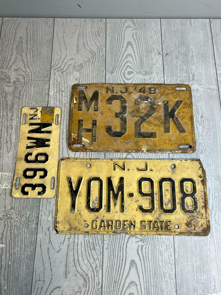 Antique New Jersey Car Black License Plate NJ Old Auto Tags 1948 - Good