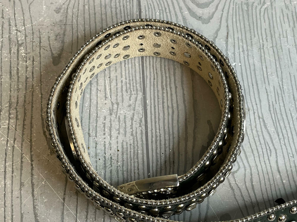 New York Jets Black NFL Leather Belt Rhinestone SIZE M Bedazzled Bling Gems - Good