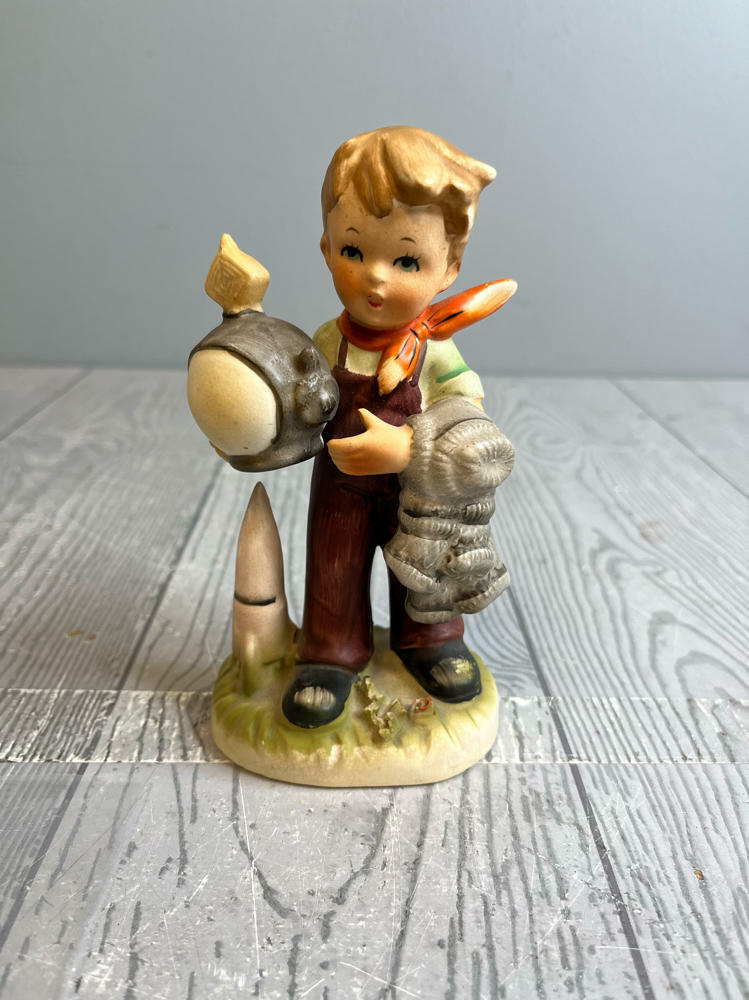 Boy Astronaut Holding Helmet Next to Rocket No: U8688 Stamped by Erich Stauffer - Good