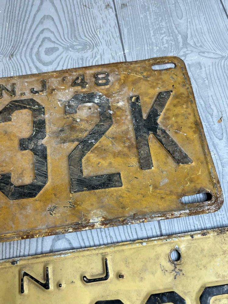 Antique New Jersey Car Black License Plate NJ Old Auto Tags 1948 - Good