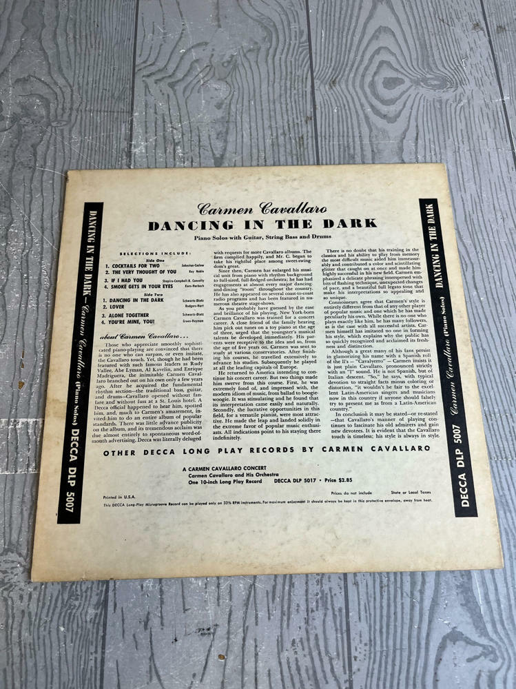 Carmen Cavallaro "Dancing in the Dark" 10" Vinyl LP DECCA DLP-5007 33rpm 1949 - Good