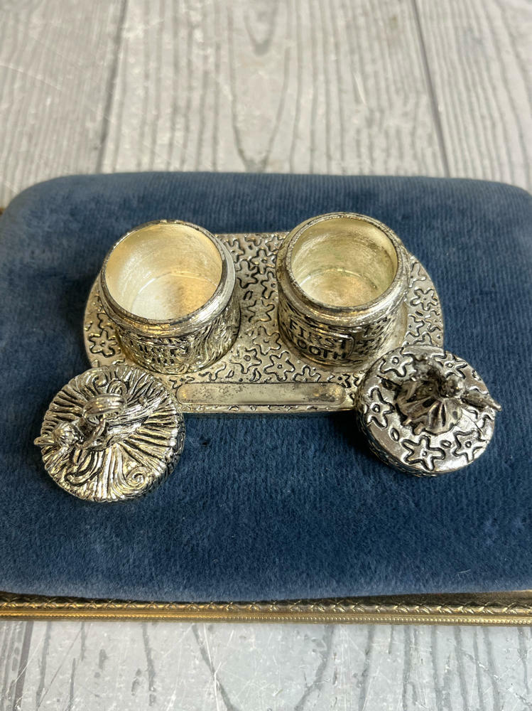 CBK Baby's First Tooth & First Curl Pewter Lidded Trinket Boxes on Tray Fairies - Good