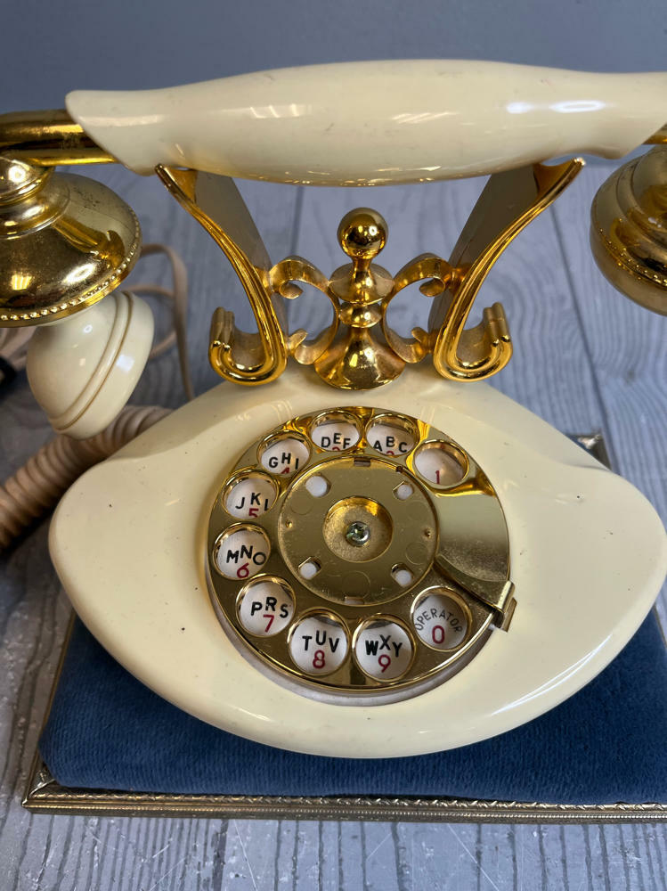 French Style Petite Cutie Rotary Dial Phone Cream & Gold Radio Shack Japan Decor - Good