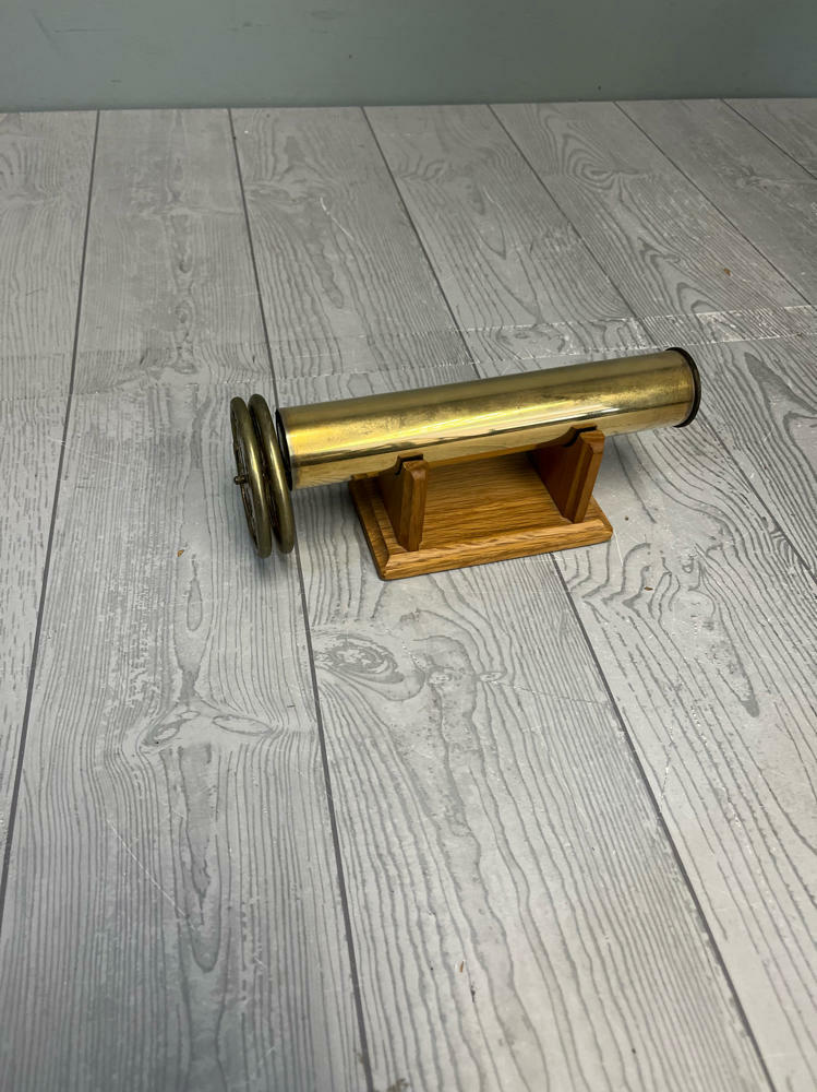 Vintage Kaleidoscope with Brass Body 2 Wheels Stained & Textured Glass on Stand - Good