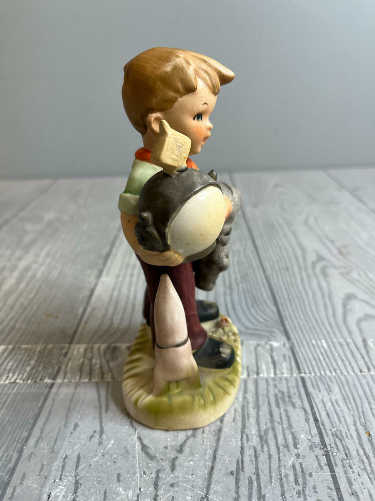 Boy Astronaut Holding Helmet Next to Rocket No: U8688 Stamped by Erich Stauffer - Good