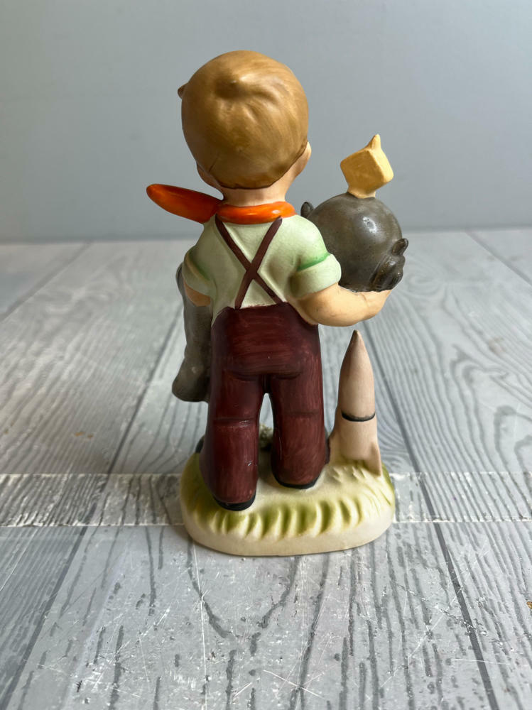 Boy Astronaut Holding Helmet Next to Rocket No: U8688 Stamped by Erich Stauffer - Good