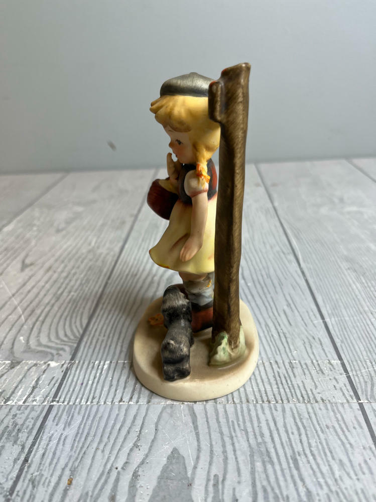 Napco Figurine of Girl with Basket & Black Puppy Stamped "Inseparable" & AH1H - Good