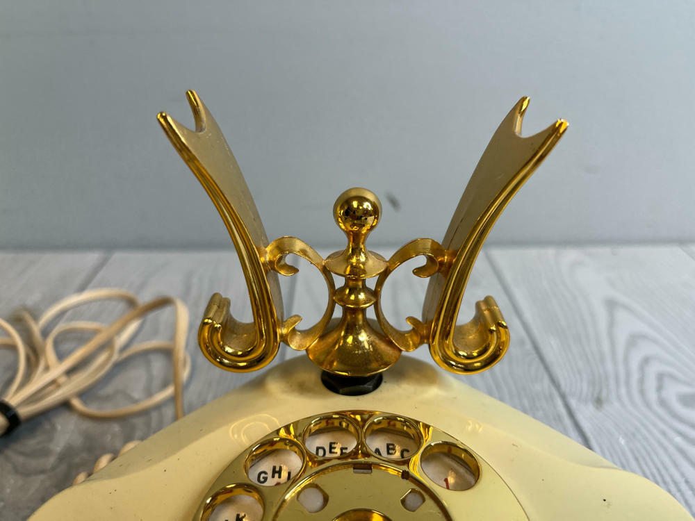 French Style Petite Cutie Rotary Dial Phone Cream & Gold Radio Shack Japan Decor - Good
