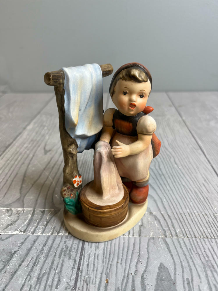 Napco Figurine of Girl with Bandana Stamped "Wash Day" and AH10 1950s Sticker - Good