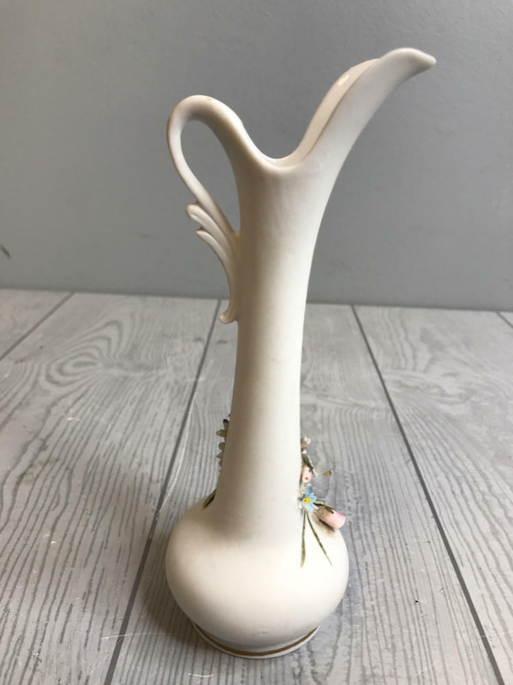 Vintage Lefton China Pink Bisque Floral Vase Mini Pitcher Hand Painted No: 829 - Good