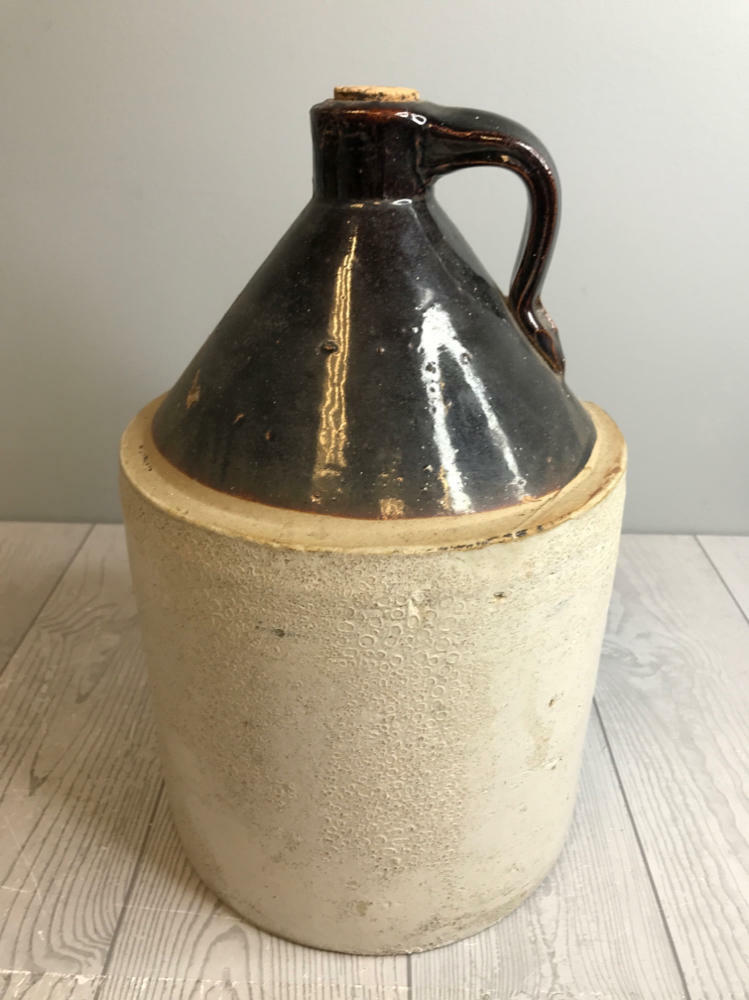Medium Stoneware Pottery Crock Ceramic Moonshine Whiskey Jug Early American Look - Good
