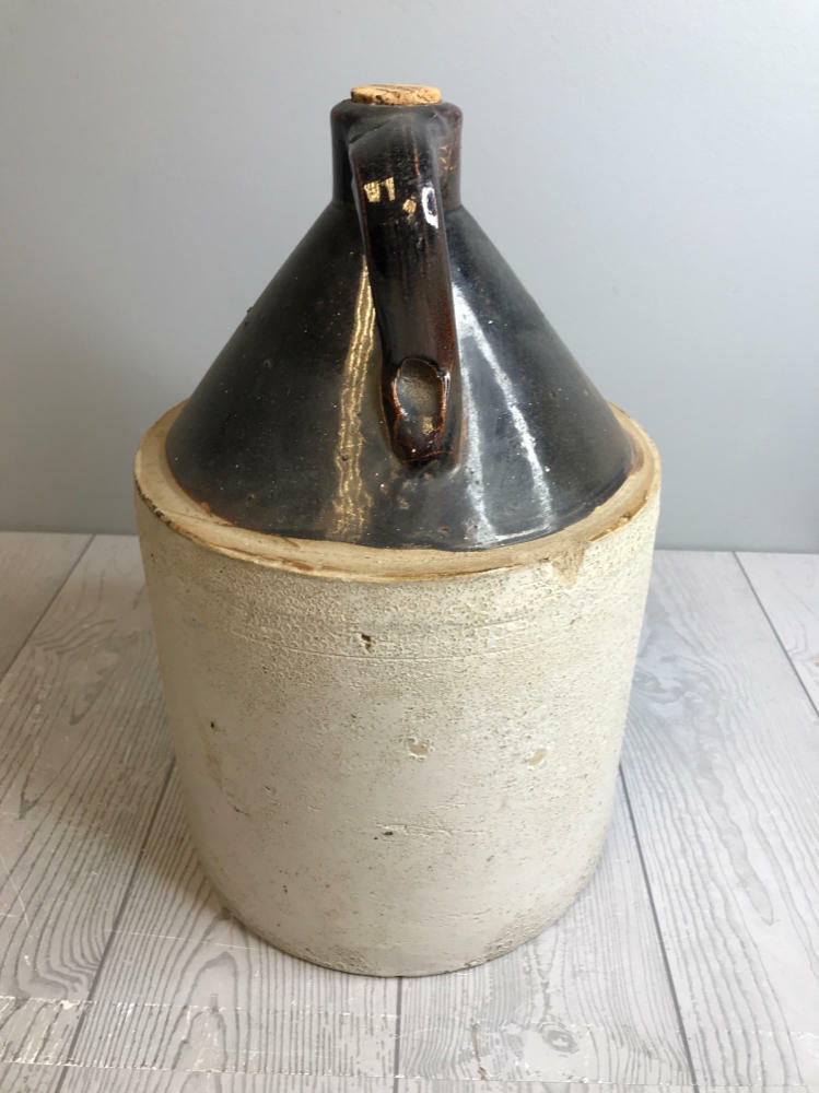 Medium Stoneware Pottery Crock Ceramic Moonshine Whiskey Jug Early American Look - Good