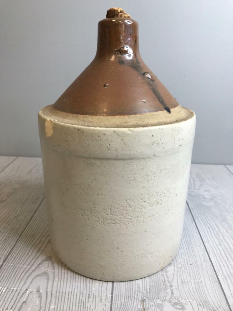 Small Stoneware Pottery Crock Ceramic Moonshine Whiskey Jug Early American Look - Good